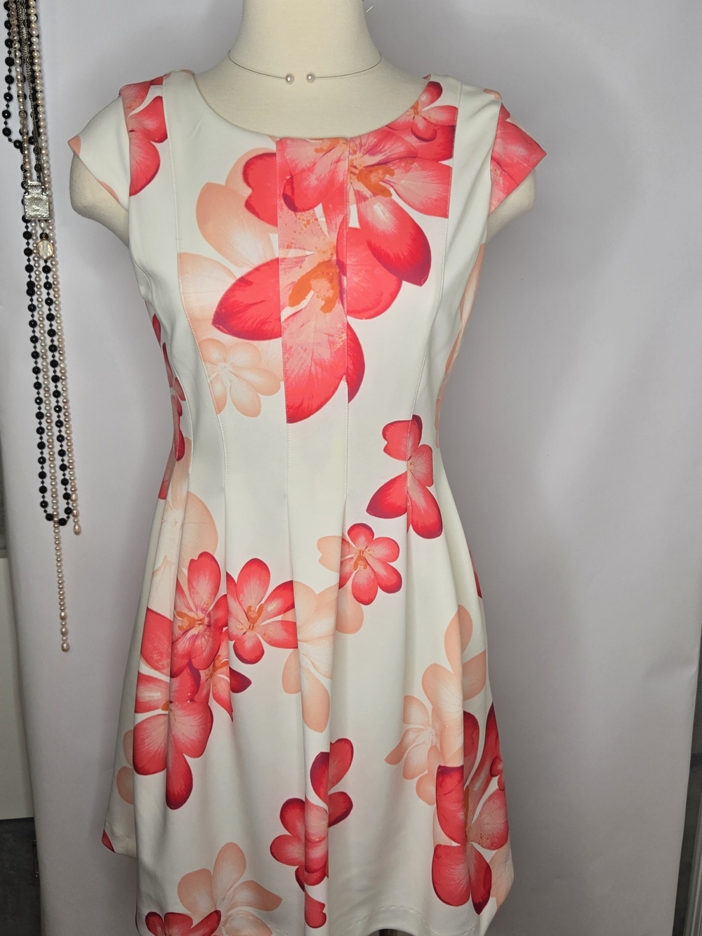 Calvin Klein White Flowy  Feminine Dress with Pink Flowers